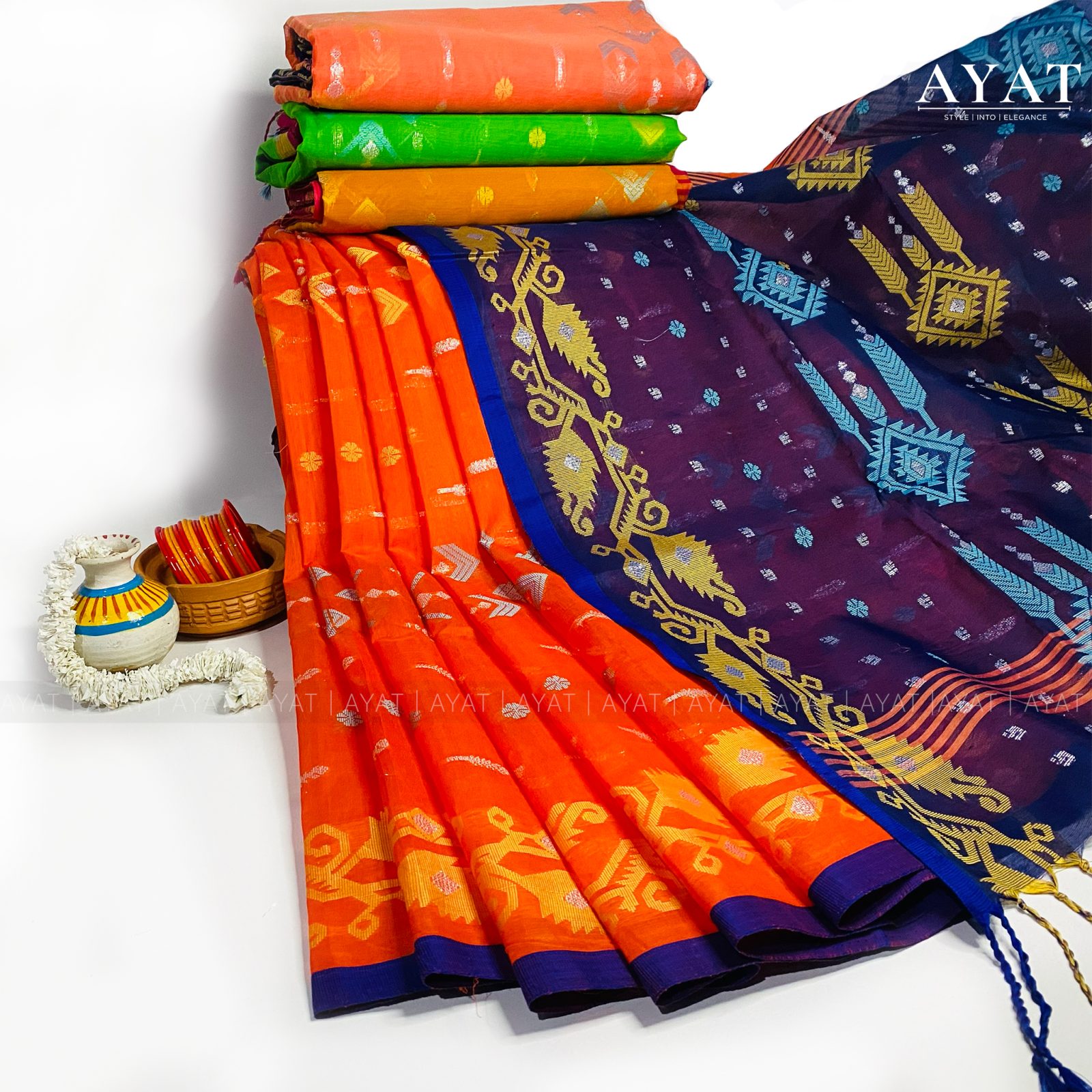 Orange Blue Elegance Suti Saree