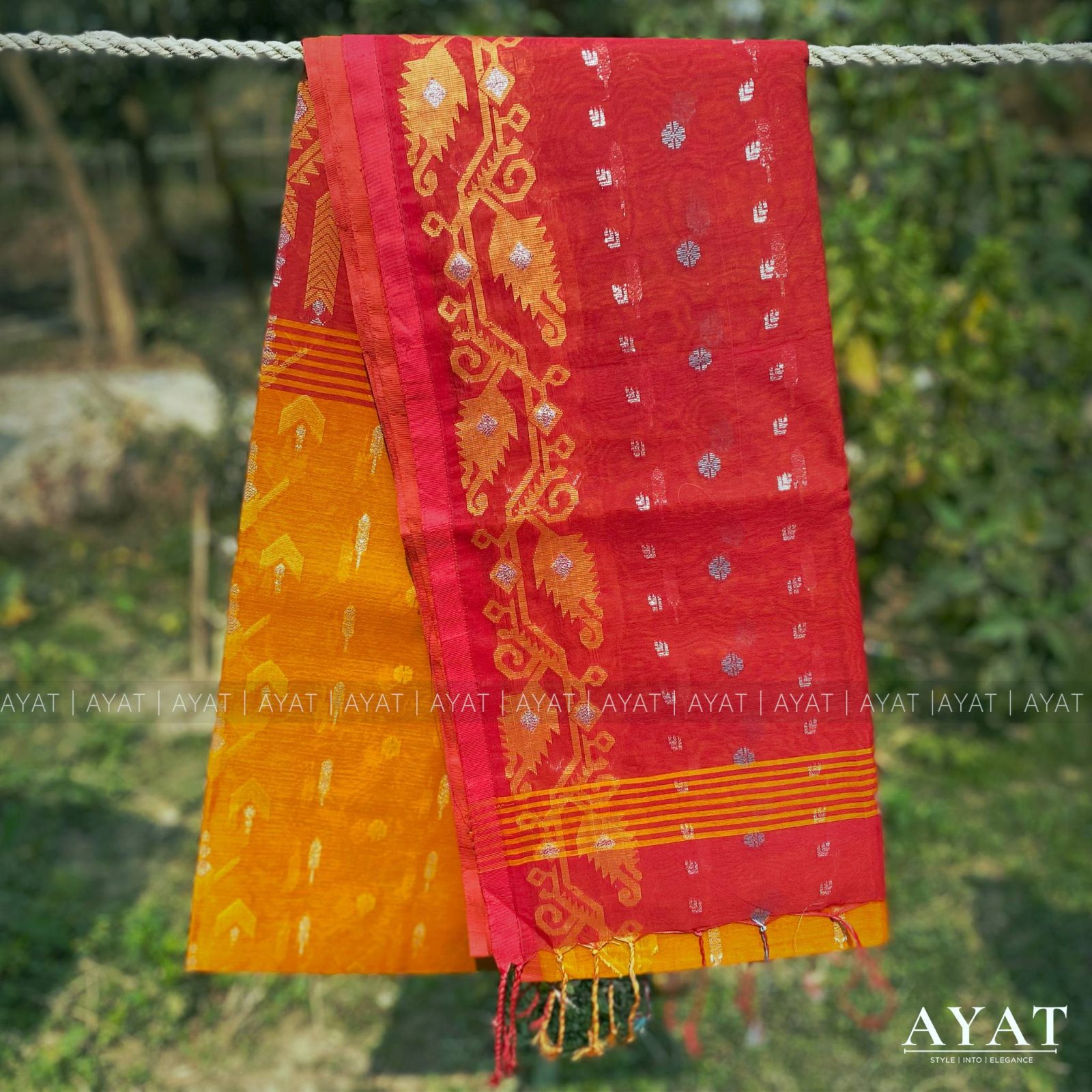 Mustard Yellow & Red Elegance Suti Saree