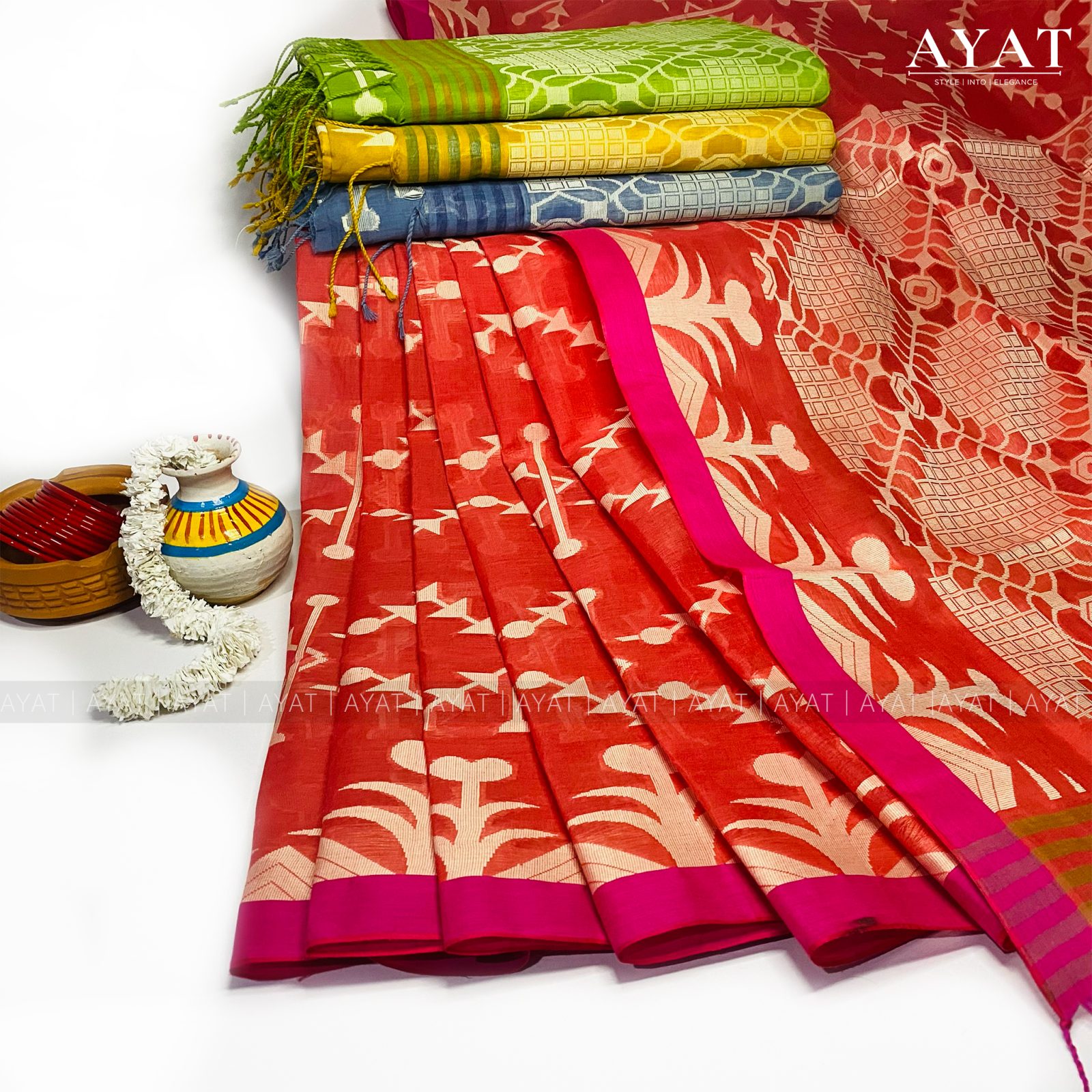 Golden Weave Suti Saree Red