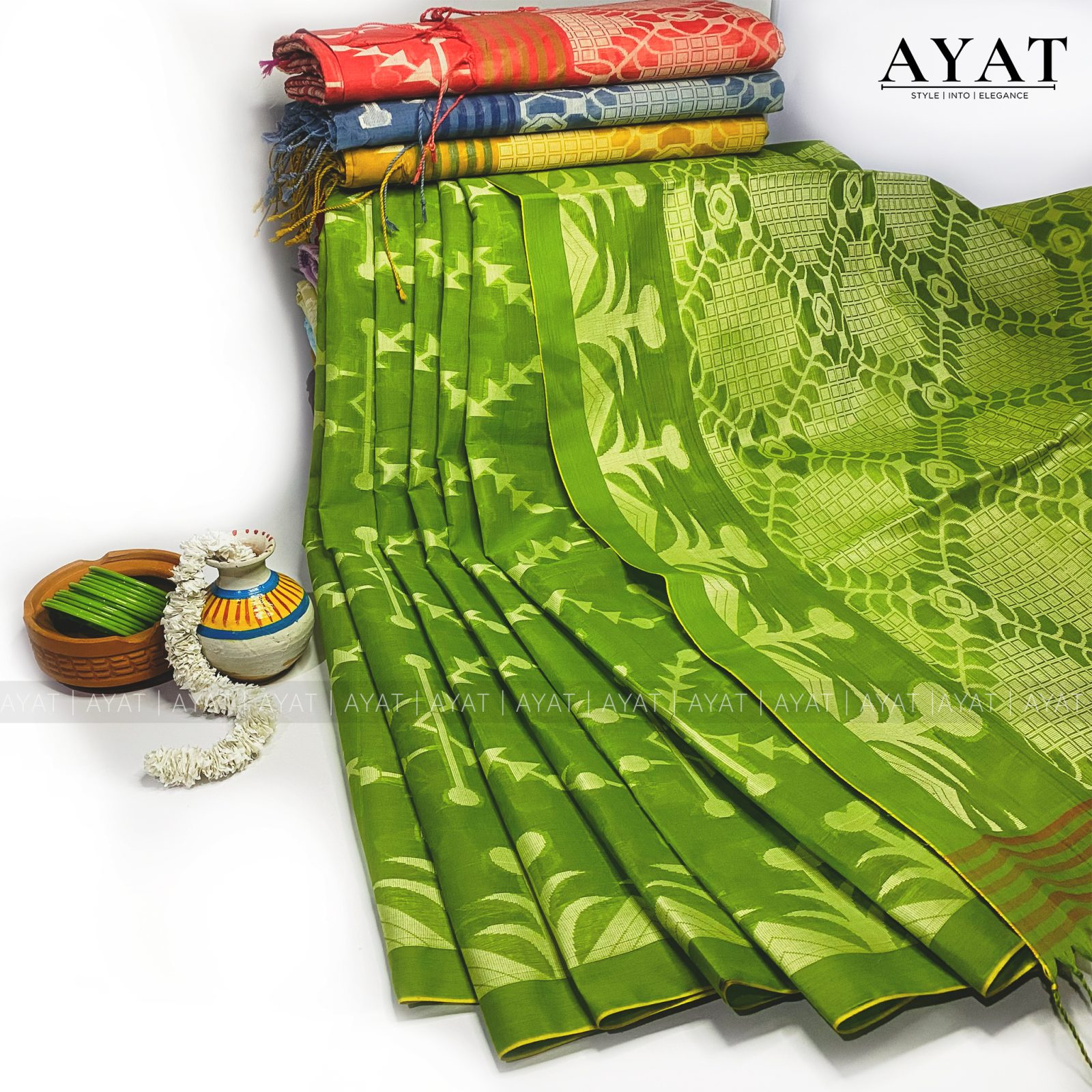 Golden Weave Suti Saree Green