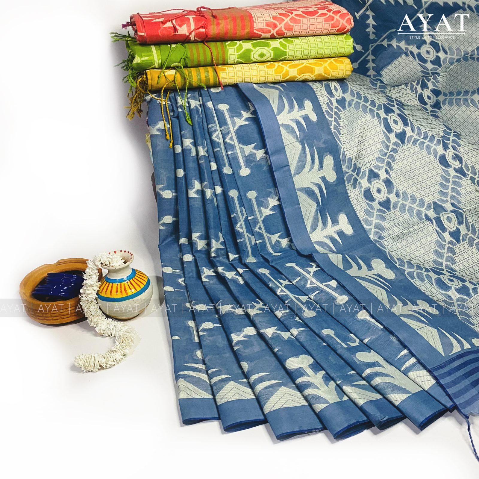 Golden Weave Suti Saree Sky Blue