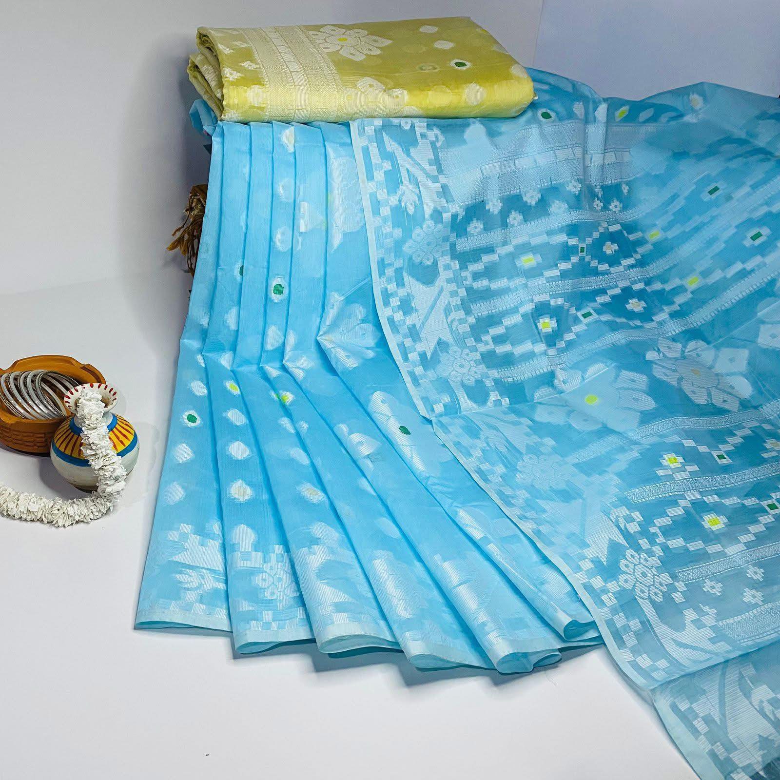 Sky Blue Elegant Jamdani Style Suti Saree