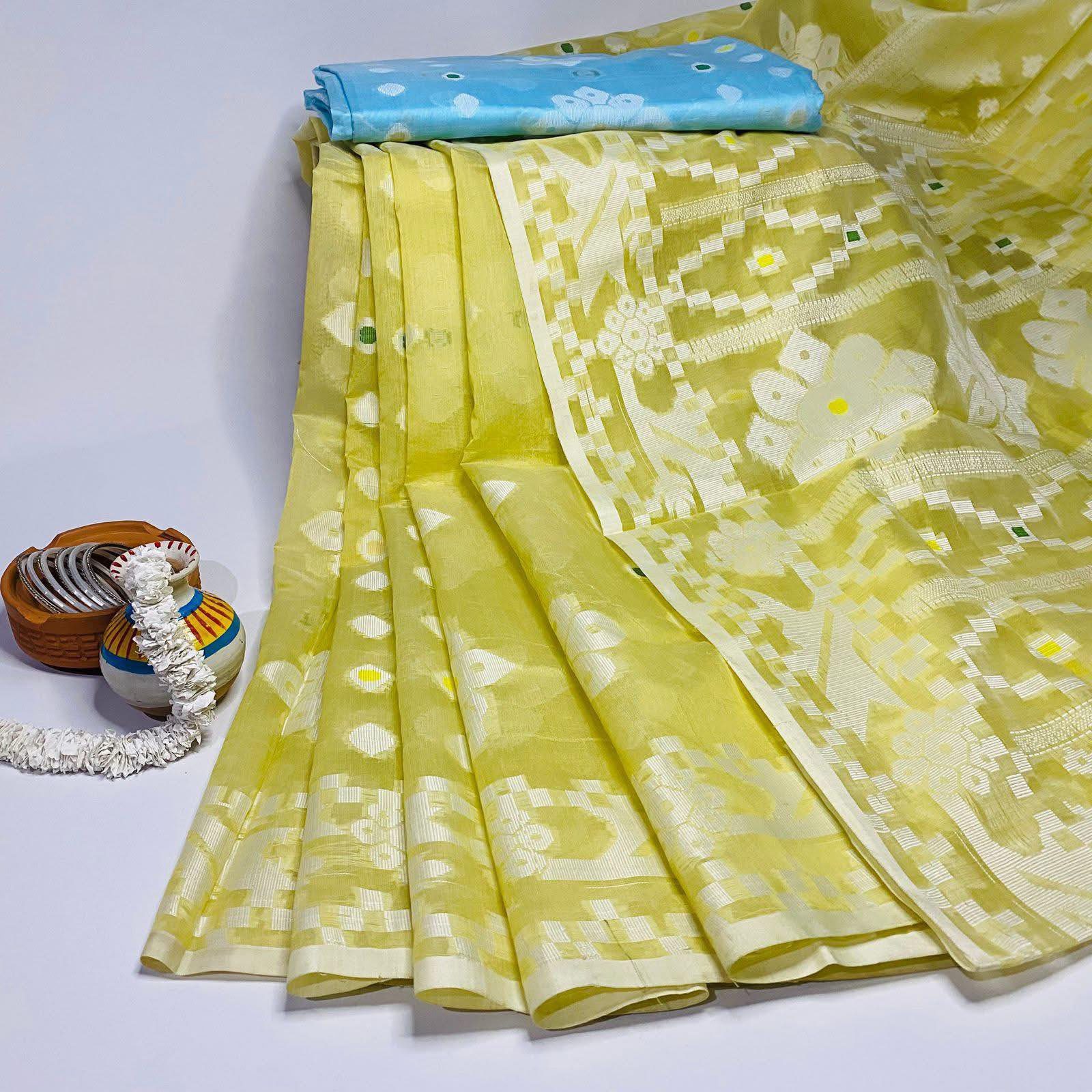 Light Olive Elegant Jamdani Style Suti Saree