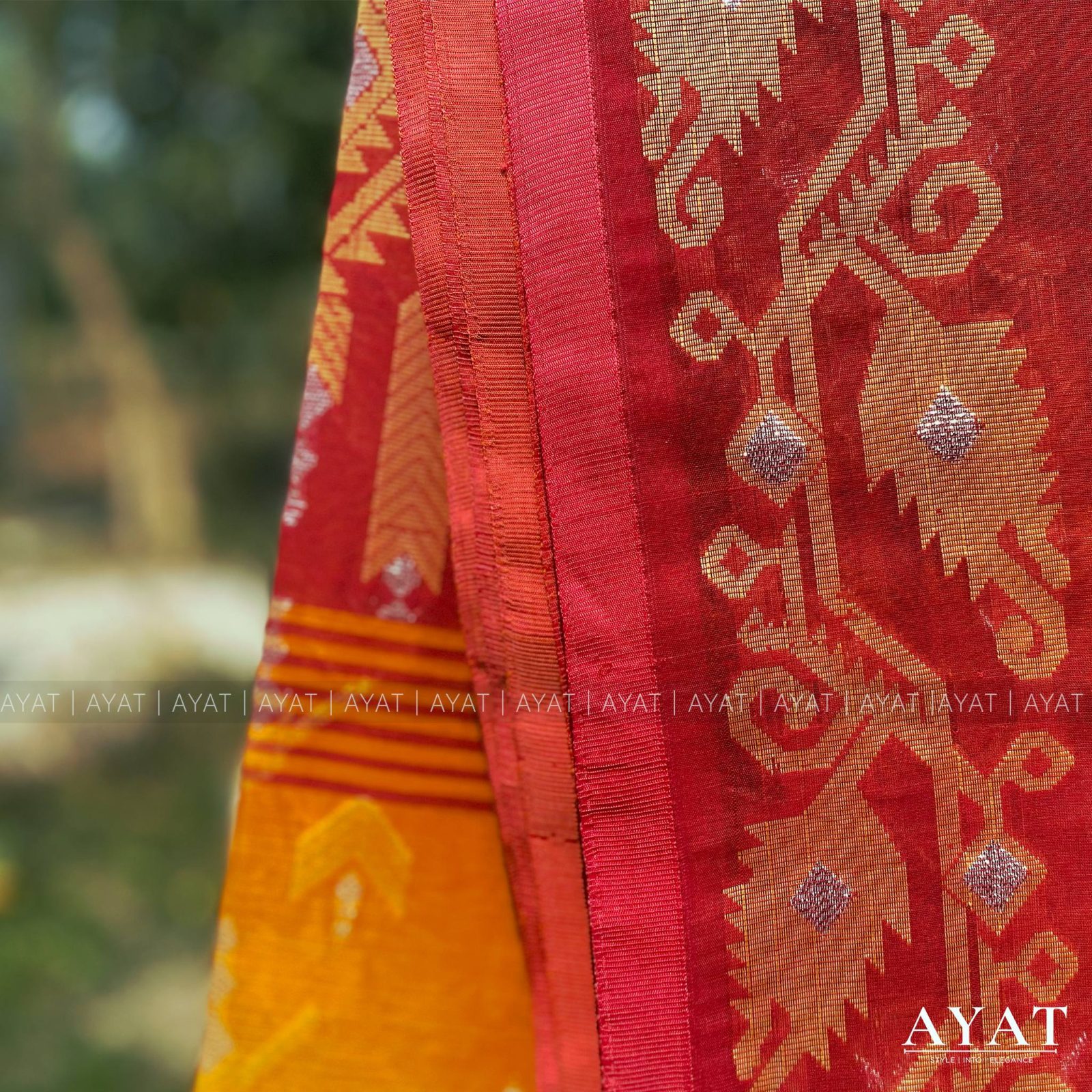 Mustard Yellow & Red Elegance Suti Saree